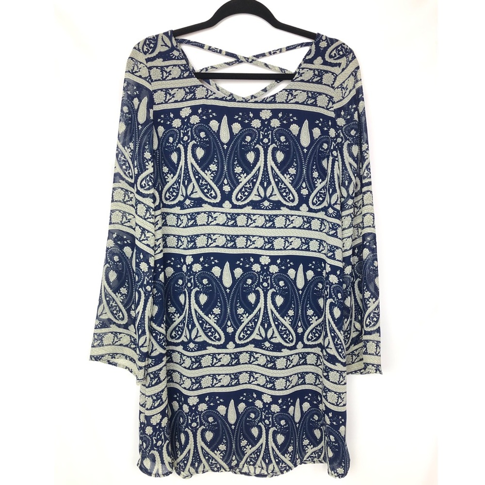 Charming Charlie navy blue long sleeve boho dress